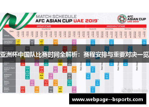 亚洲杯中国队比赛时间全解析：赛程安排与重要对决一览